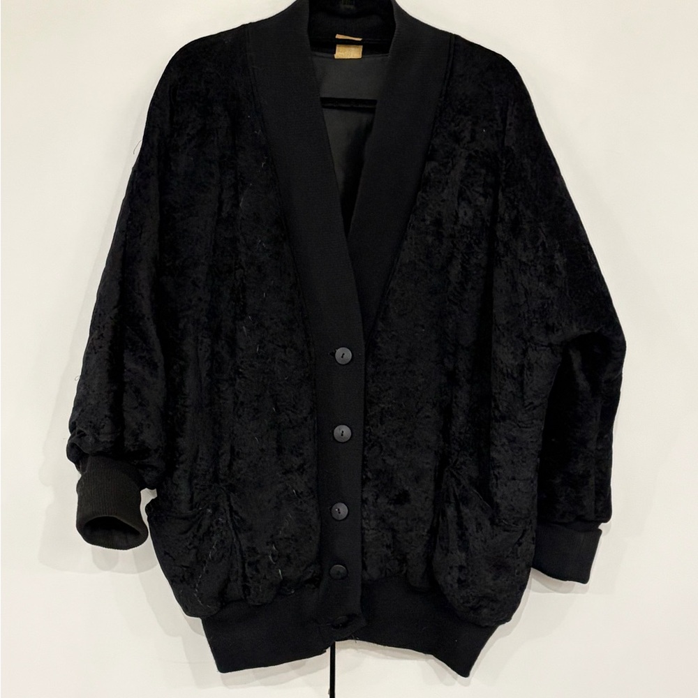 Vintage Crushed Velour Textured Button-Up Cardigan